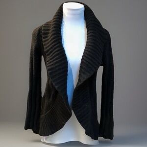 Open Draping Ruffle Black Sweater Jacket